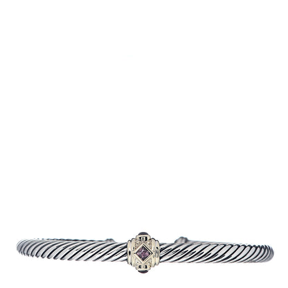 David Yurman Sterling Silver 14K Yellow Gold Rhodolite Garnet Pink Tourmaline 5mm Cable Renaissance Station Bracelet 1 of 4