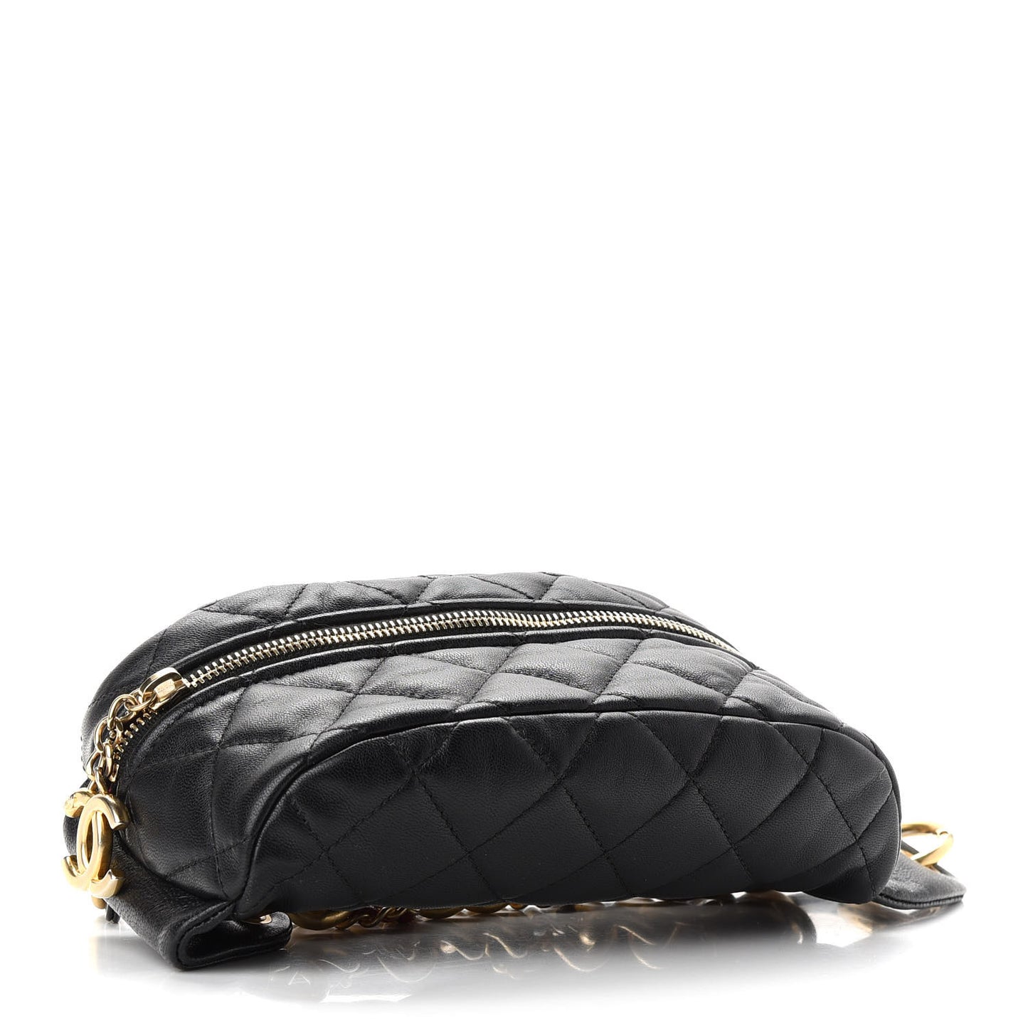 Lambskin Quilted Linked In Waist Bag Black