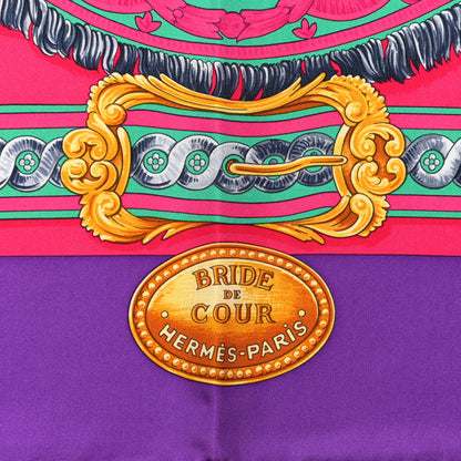 Hermes Silk Bride De Cour Scarf 90 Violet Rose Vif Menthol 2 of 4