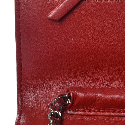 Chanel Lambskin Camellia Embossed Wallet On Chain WOC Red 15 of 19