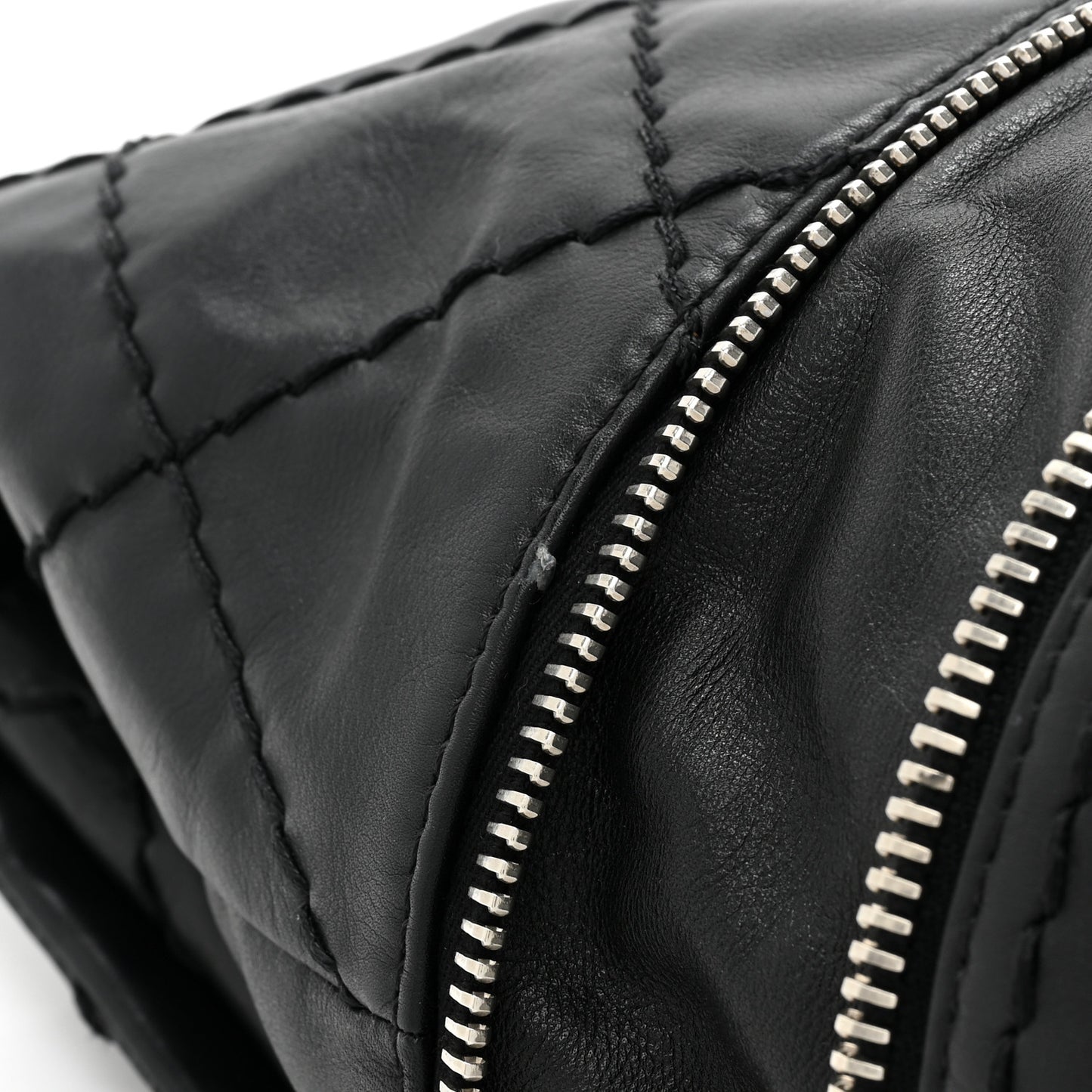 Calfskin Stitched Large Expandable Flap Bag Black