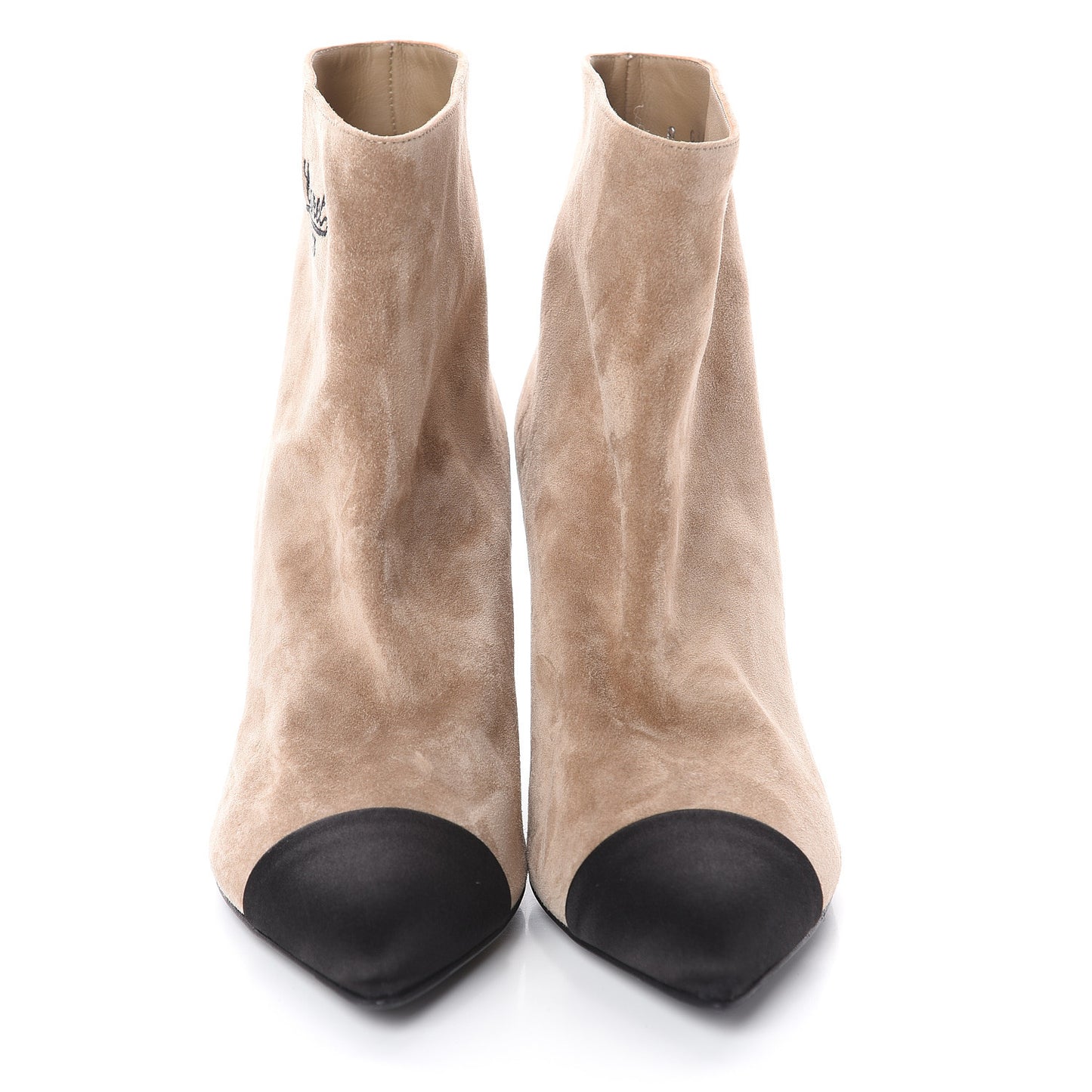 Suede Calfskin Satin Gabrielle Cap Toe Short Boots 37 Beige Black