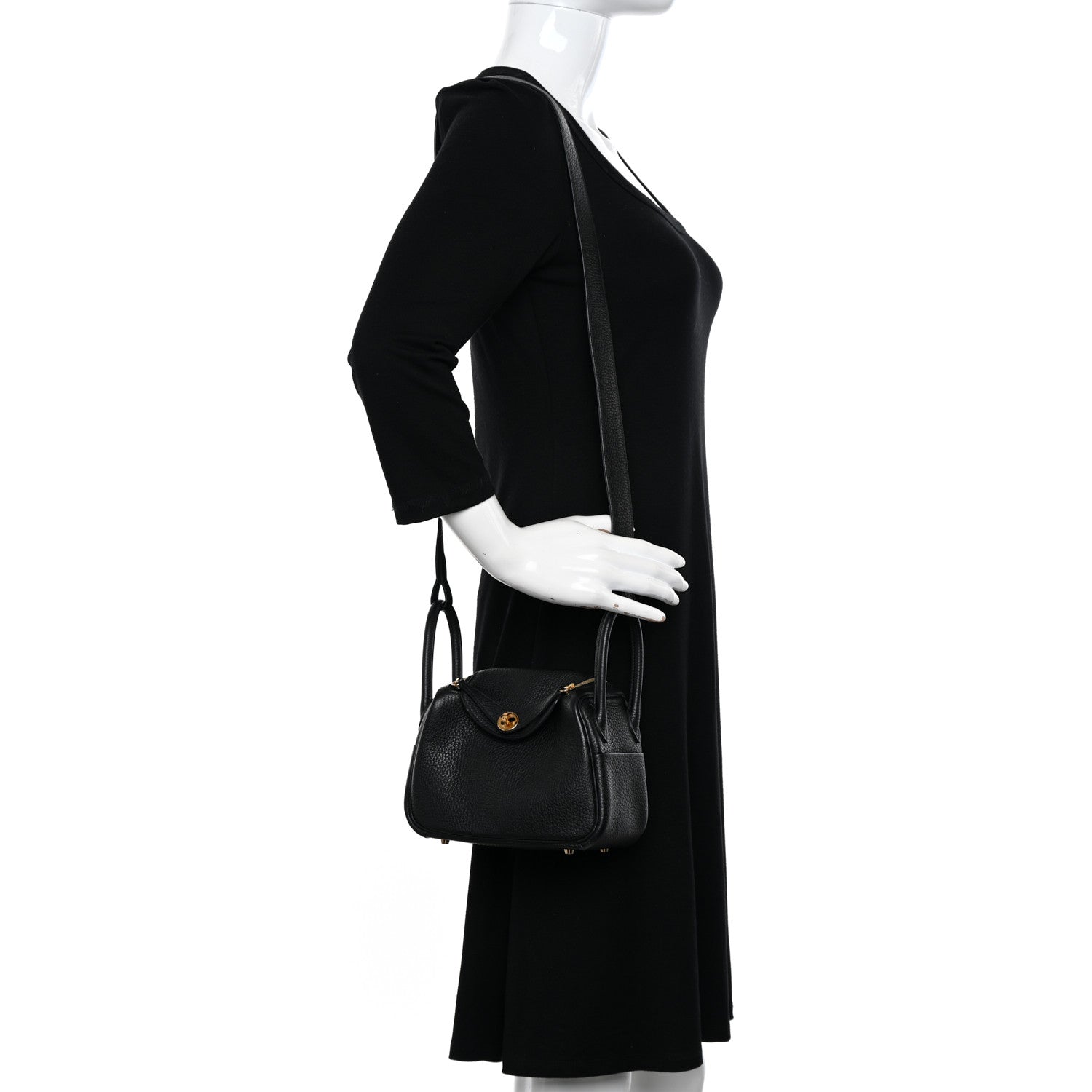 Hermes Taurillon Clemence Mini Lindy 20 Black 2 of 11