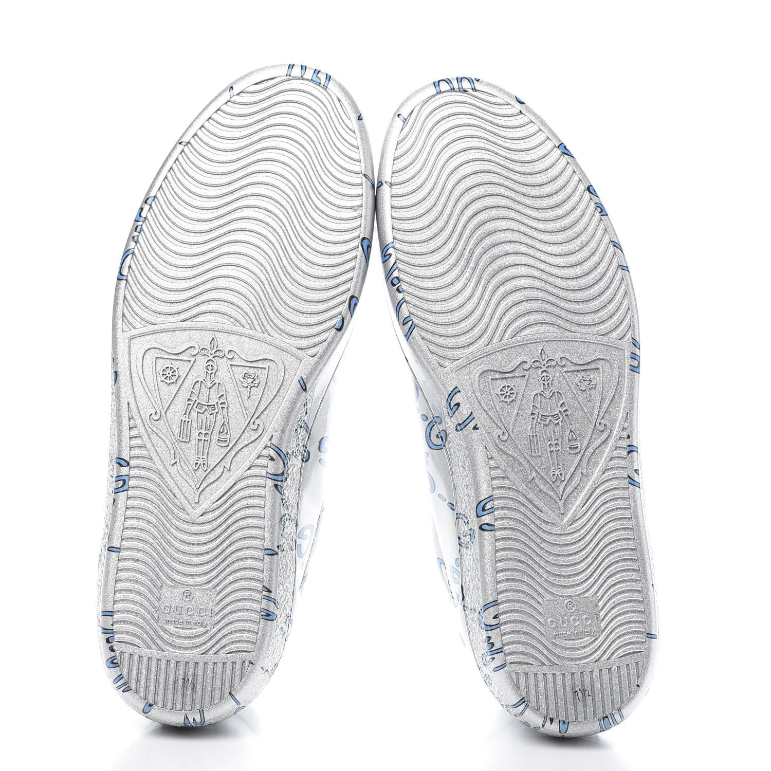 Gucci Miro Rubber Wax GucciGhost Print Mens New Ace Sneakers 7.5 Silver 5 of 7