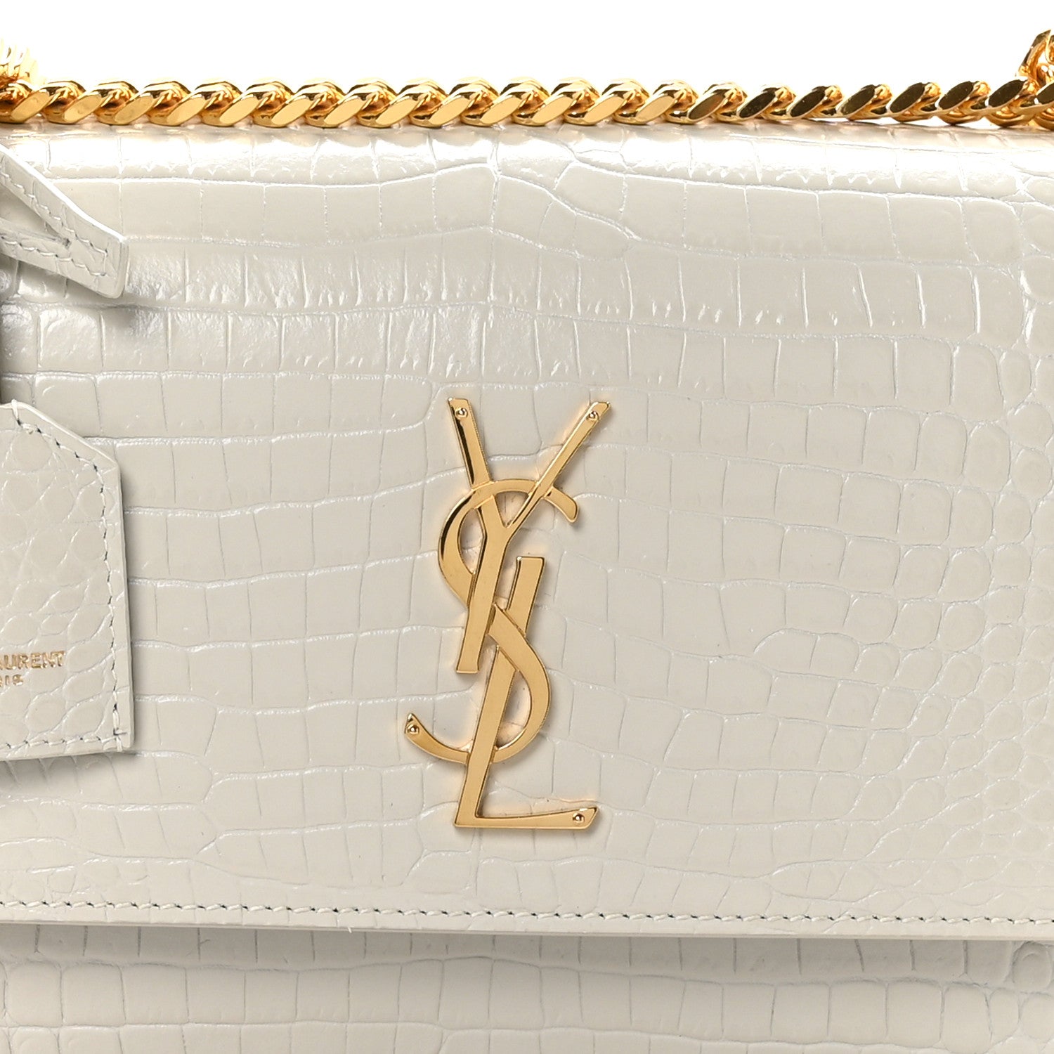 Saint Laurent Calfskin Crocodile Embossed Medium Monogram Sunset Blanc Vintage 9 of 11