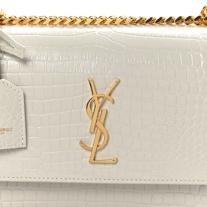 Saint Laurent Calfskin Crocodile Embossed Medium Monogram Sunset Blanc Vintage 9 of 11