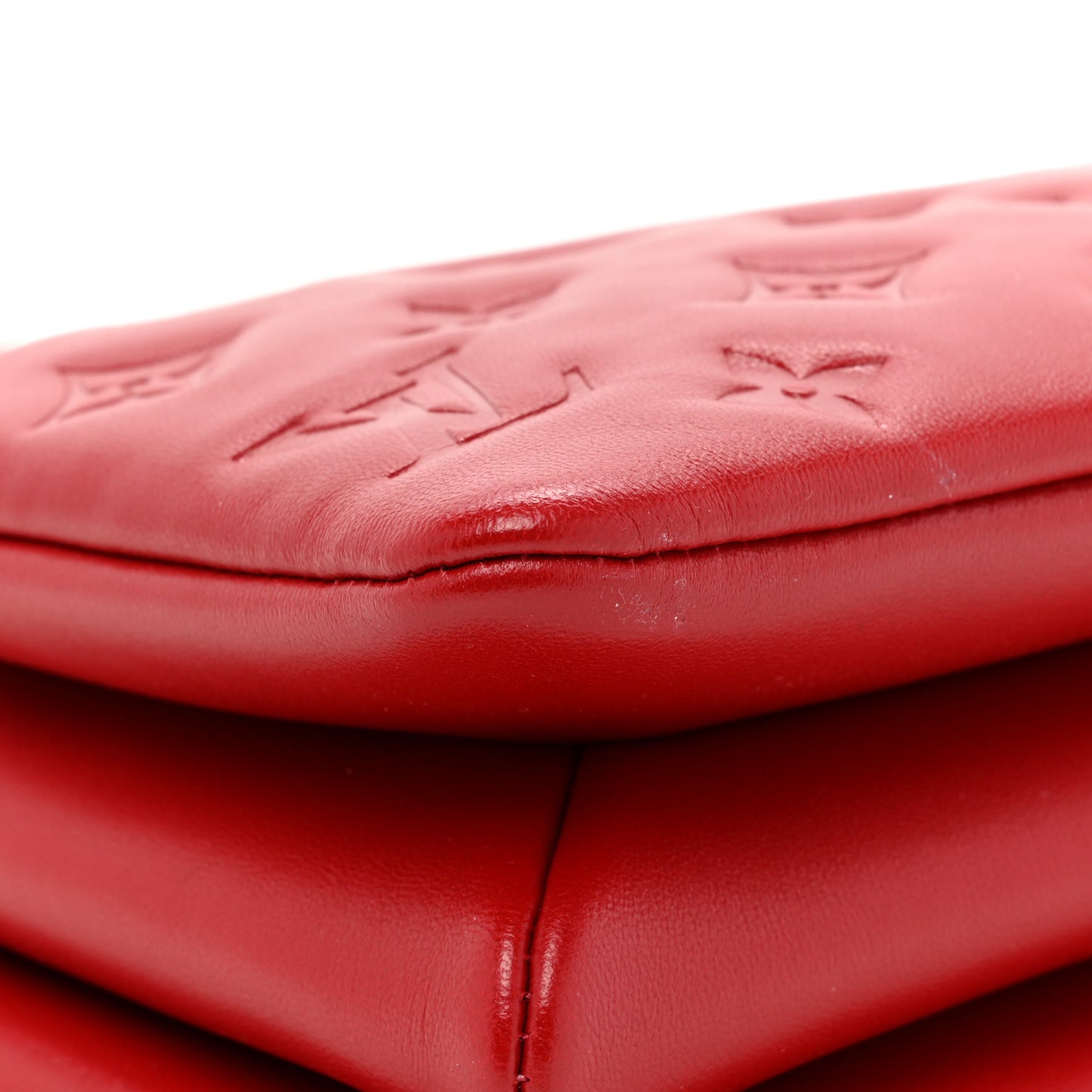 Mother of Pearl Lambskin Embossed Monogram Coussin BB Red Green