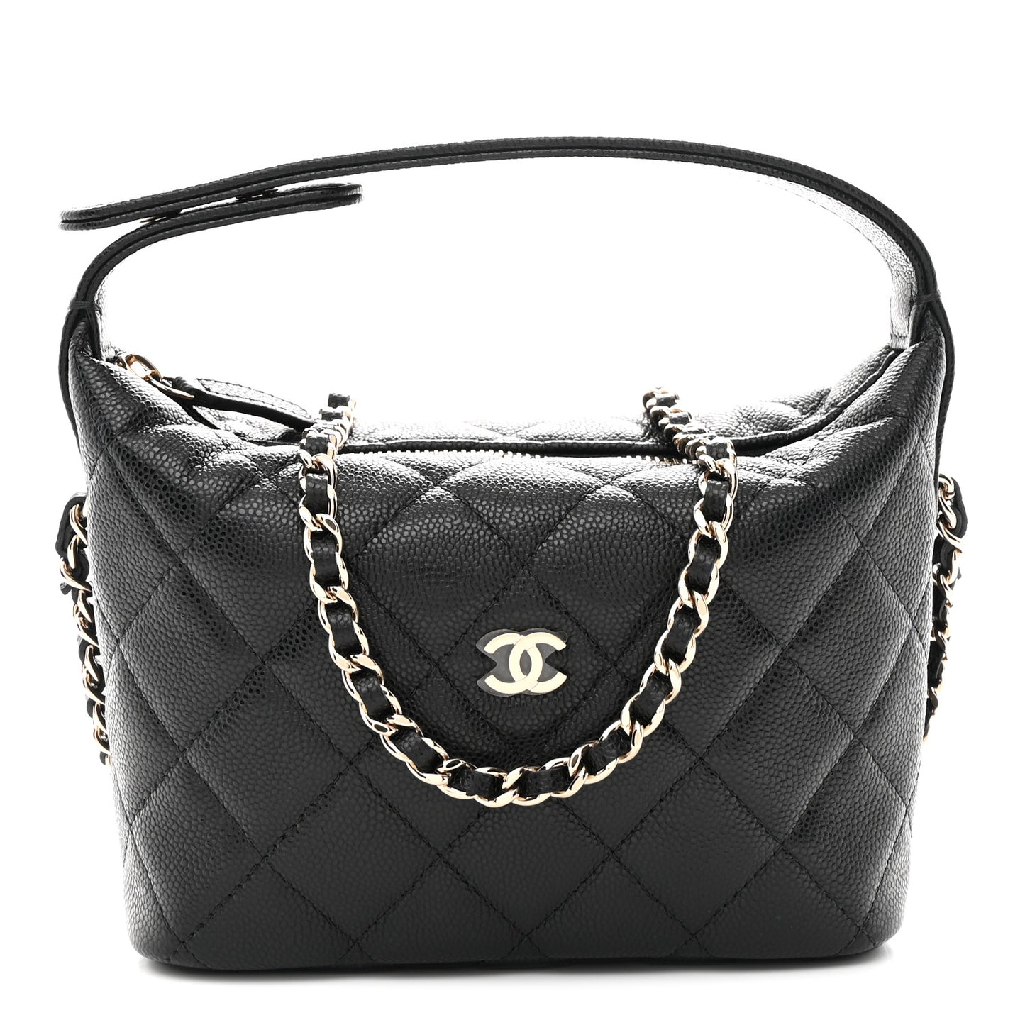 Caviar Quilted Hobo Clutch With Chain Black