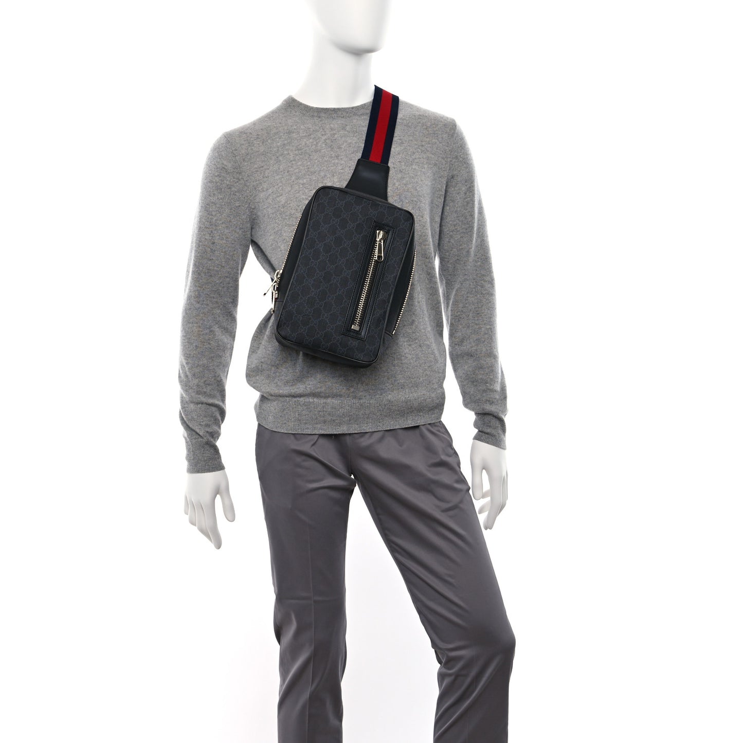 GG Supreme Monogram Web Belt Bag Black Grey