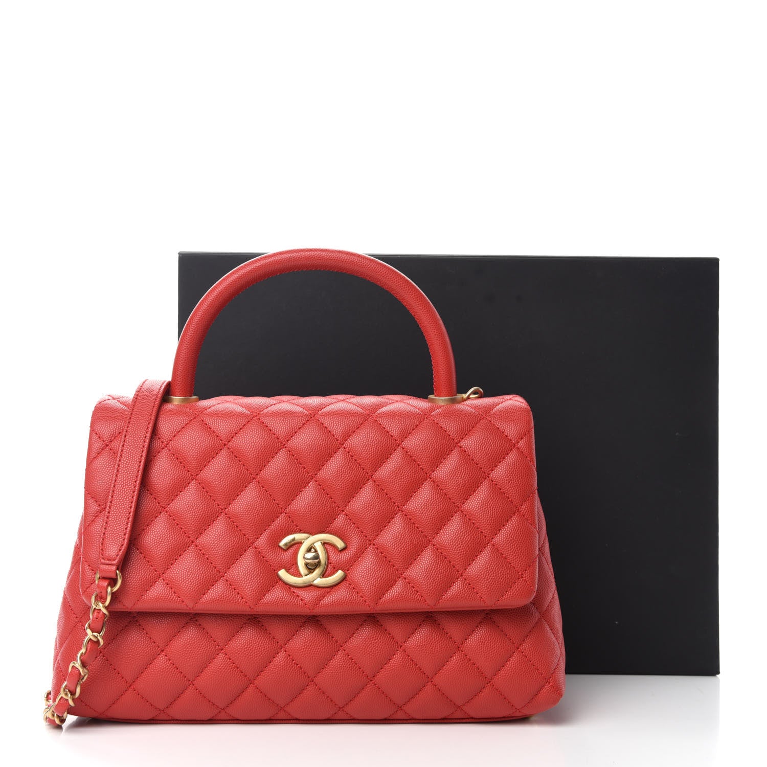 Chanel Caviar Quilted Small Coco Handle Flap Red 11 of 11