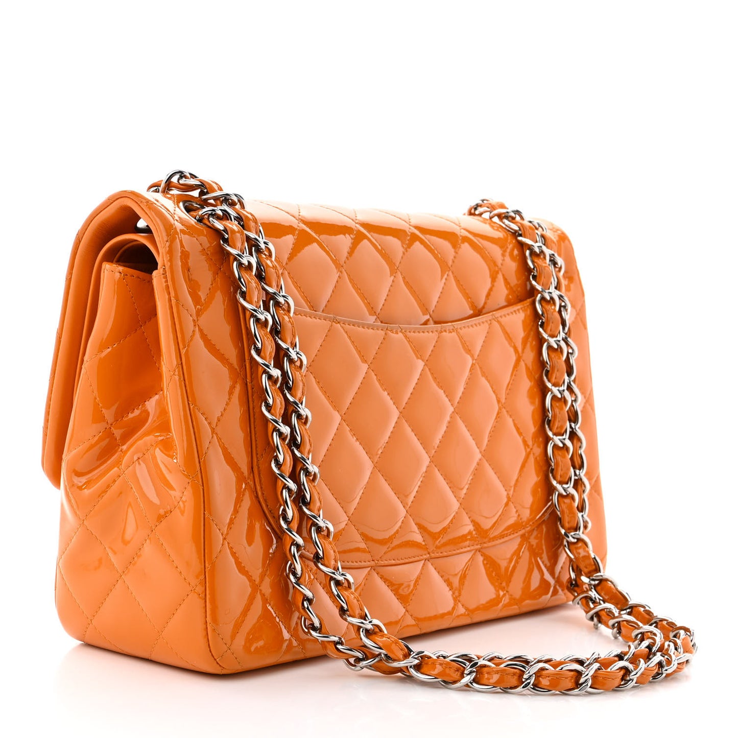 Patent Quilted Jumbo Double Flap Orange