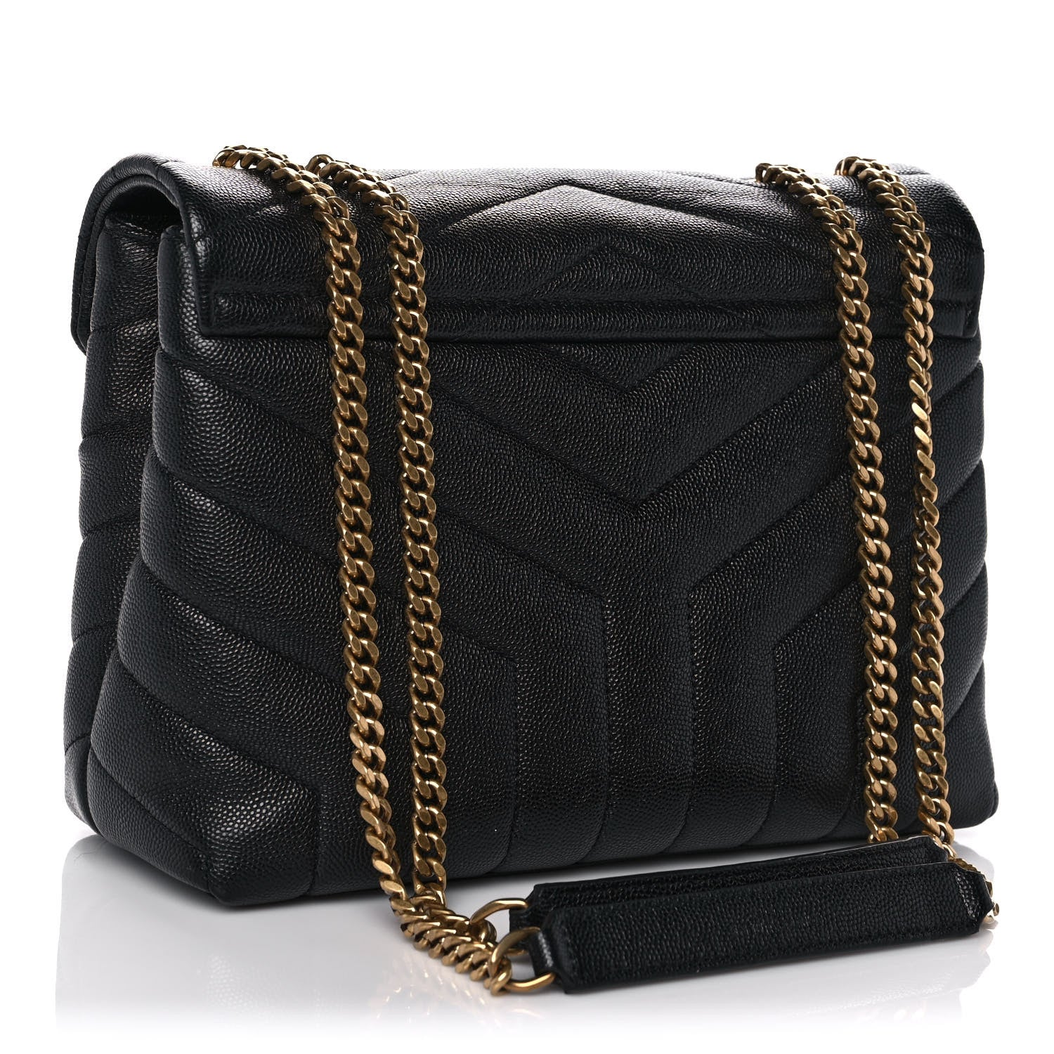 Saint Laurent Grain de Poudre Calfskin Y Quilted Monogram Small Loulou Chain Satchel Black 3 of 12