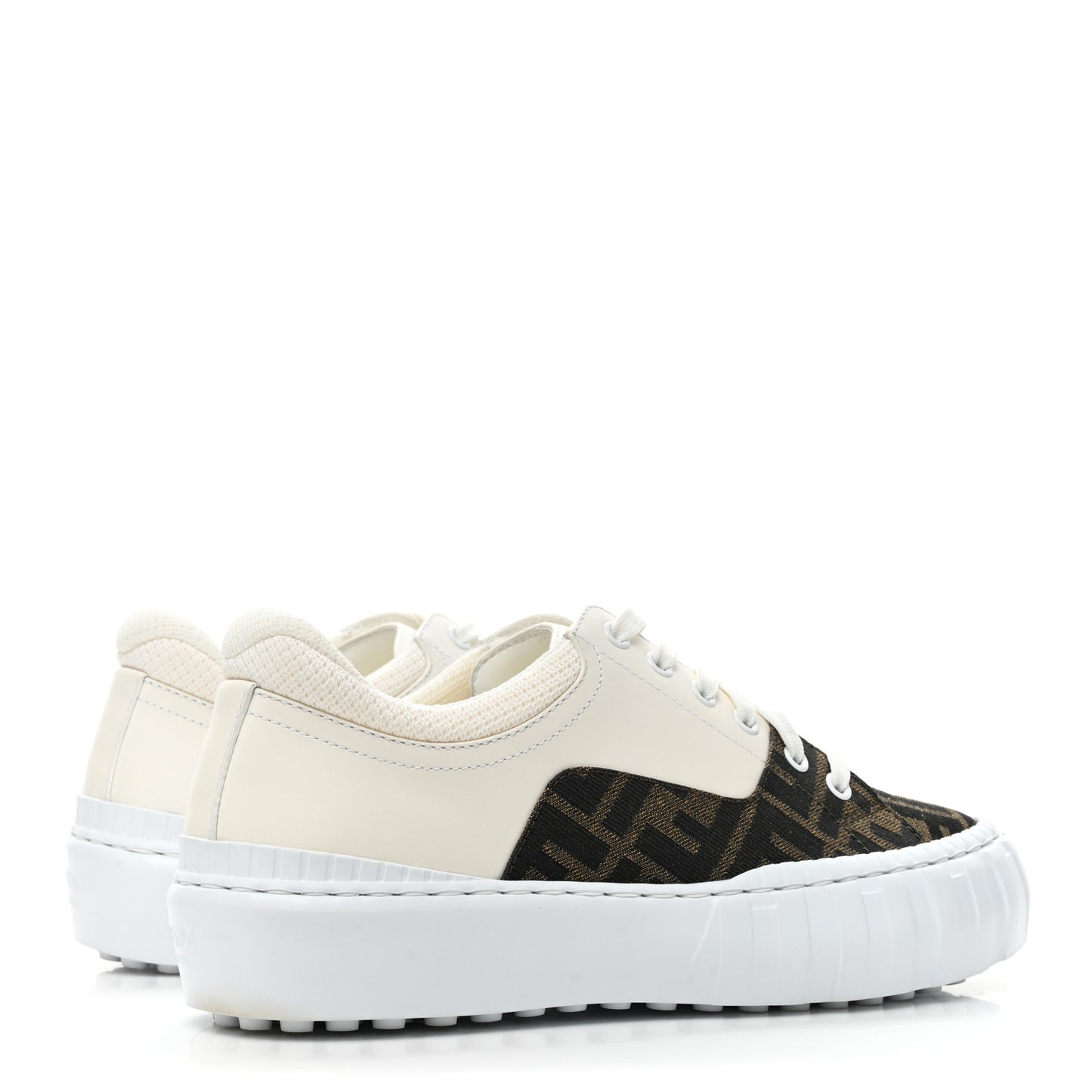 Fabric Jacquard Vitello Technical Fabric FF Womens Fendi Force Low Top Sneakers 38 Tobacco Black Ultrawhite White