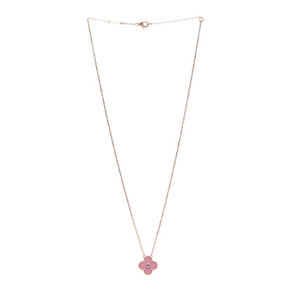 Van Cleef & Arpels 18K Rose Gold Diamond Pink Porcelain Vintage Alhambra Pendant Necklace 3 of 6