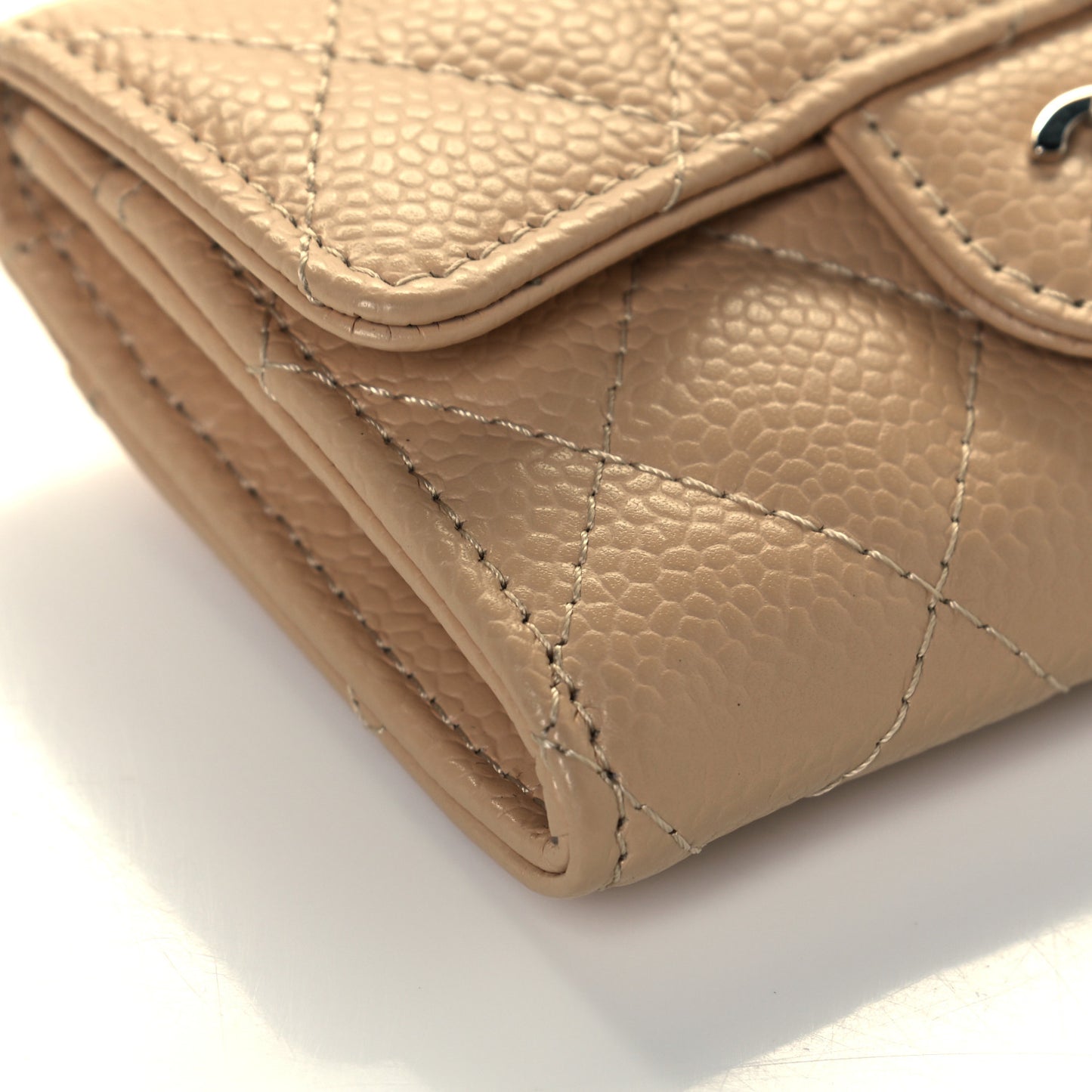 Caviar Quilted Flap Card Holder Wallet Beige