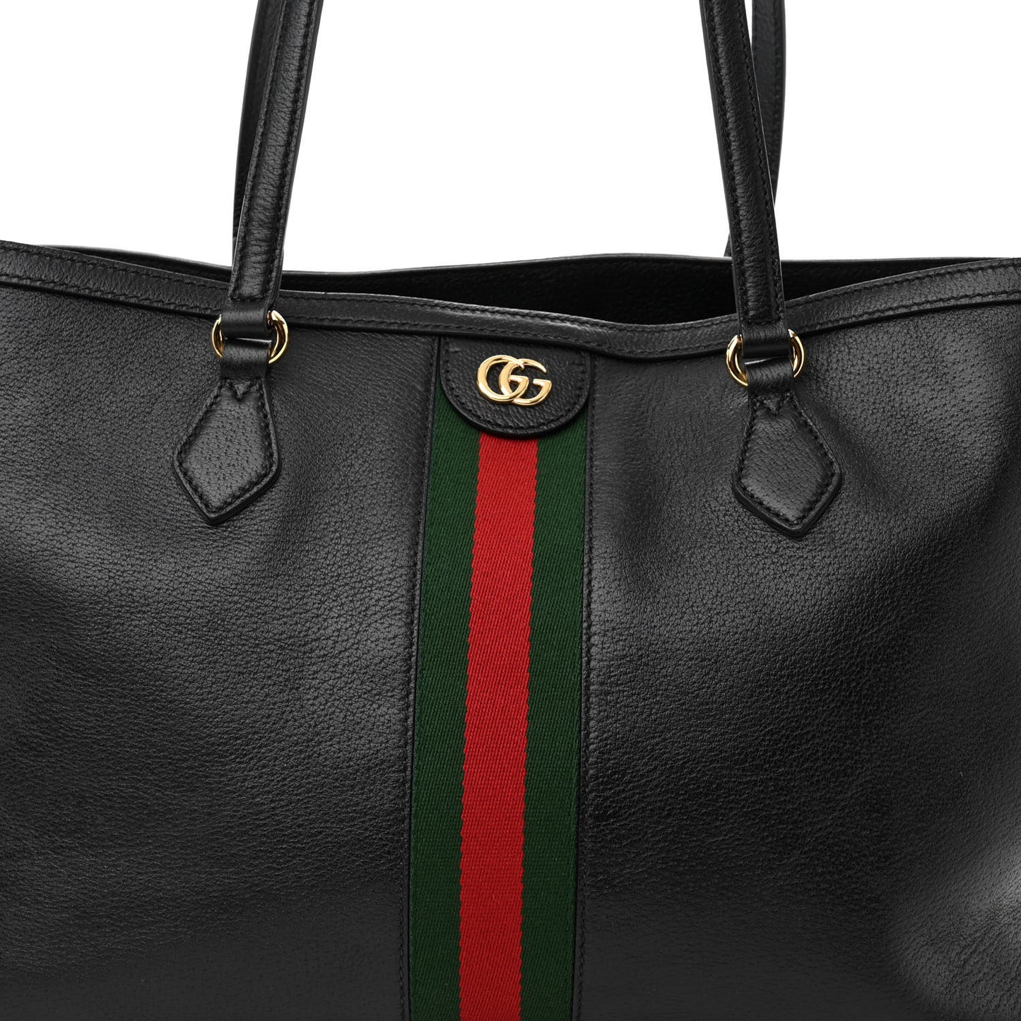 Textured Calfskin Web Medium Ophidia Shopping Tote Black