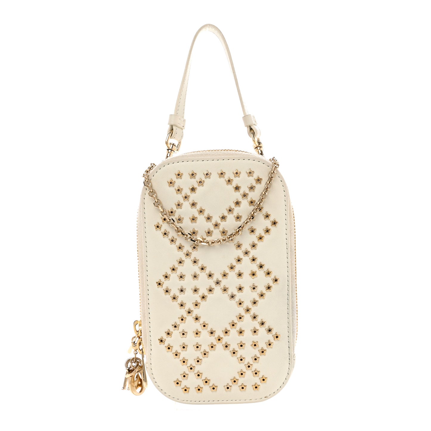Lambskin Star Studded Lady Dior Phone Holder White