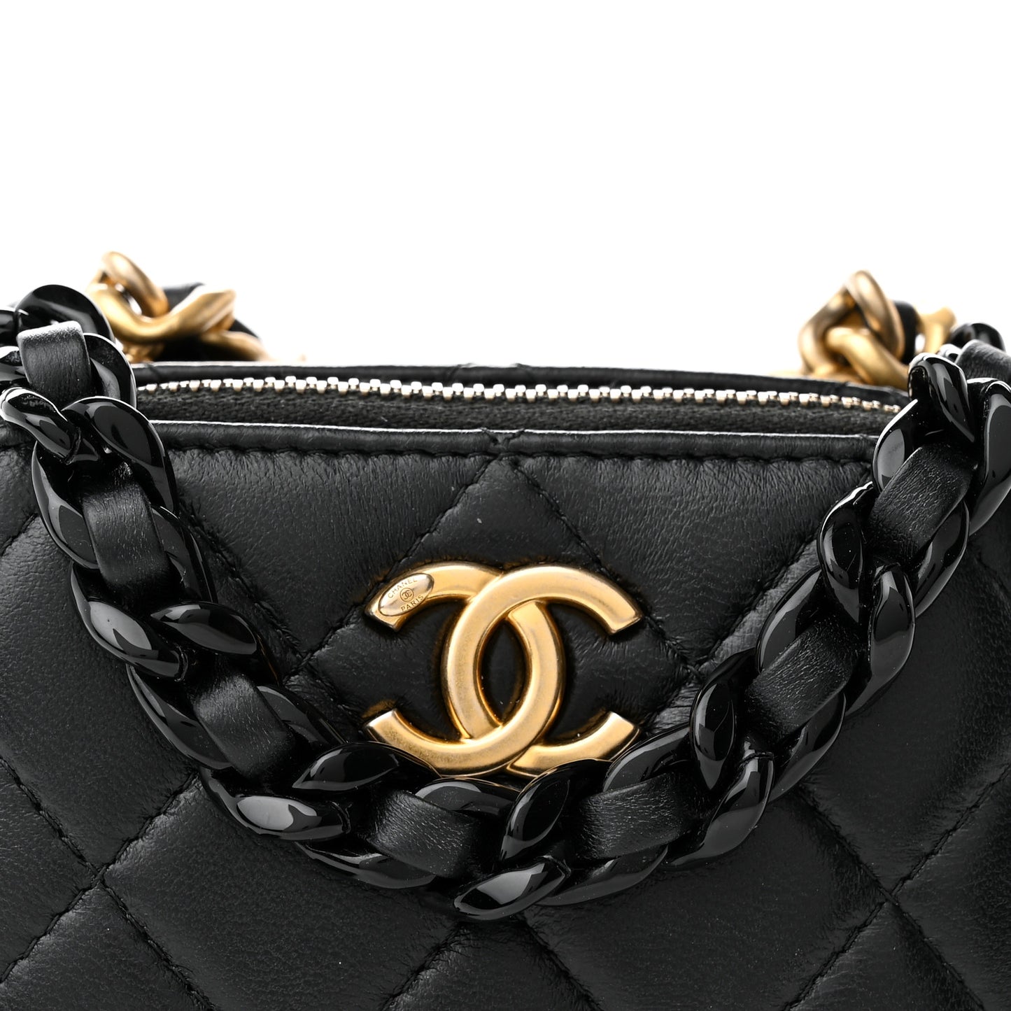 Lambskin Quilted Mini Lacquered Chain Clutch Black