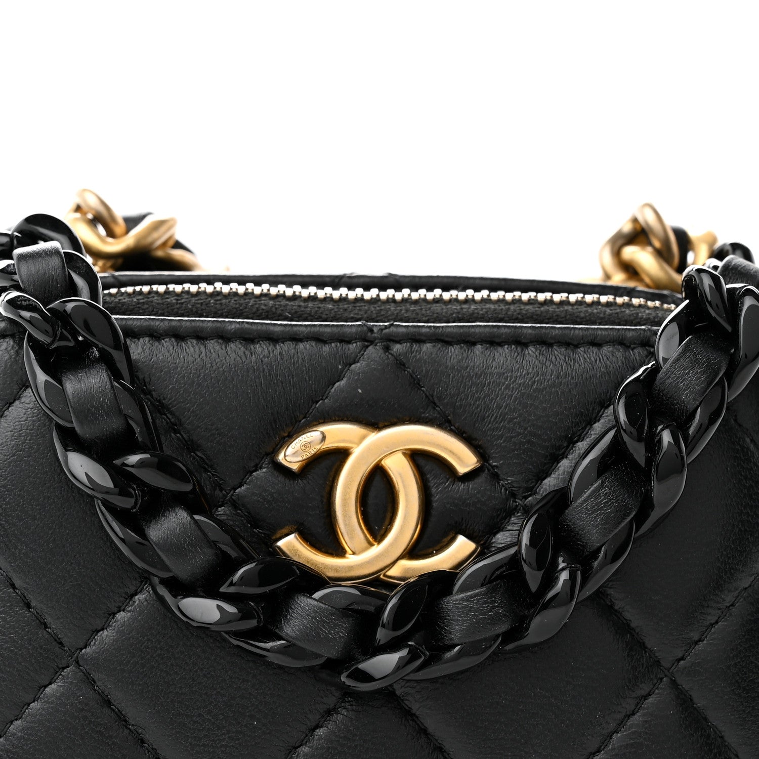 Chanel Lambskin Quilted Mini Lacquered Chain Clutch Black 8 of 11