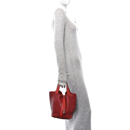 Hermes Taurillon Clemence Swift Picotin Lock 22 MM Rouge H Brique 2 of 11