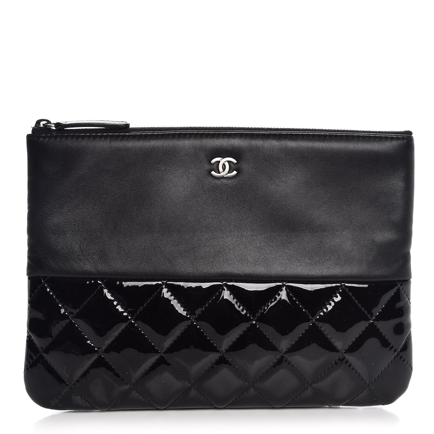 Lambskin Patent Quilted Medium Cosmetic Case Black