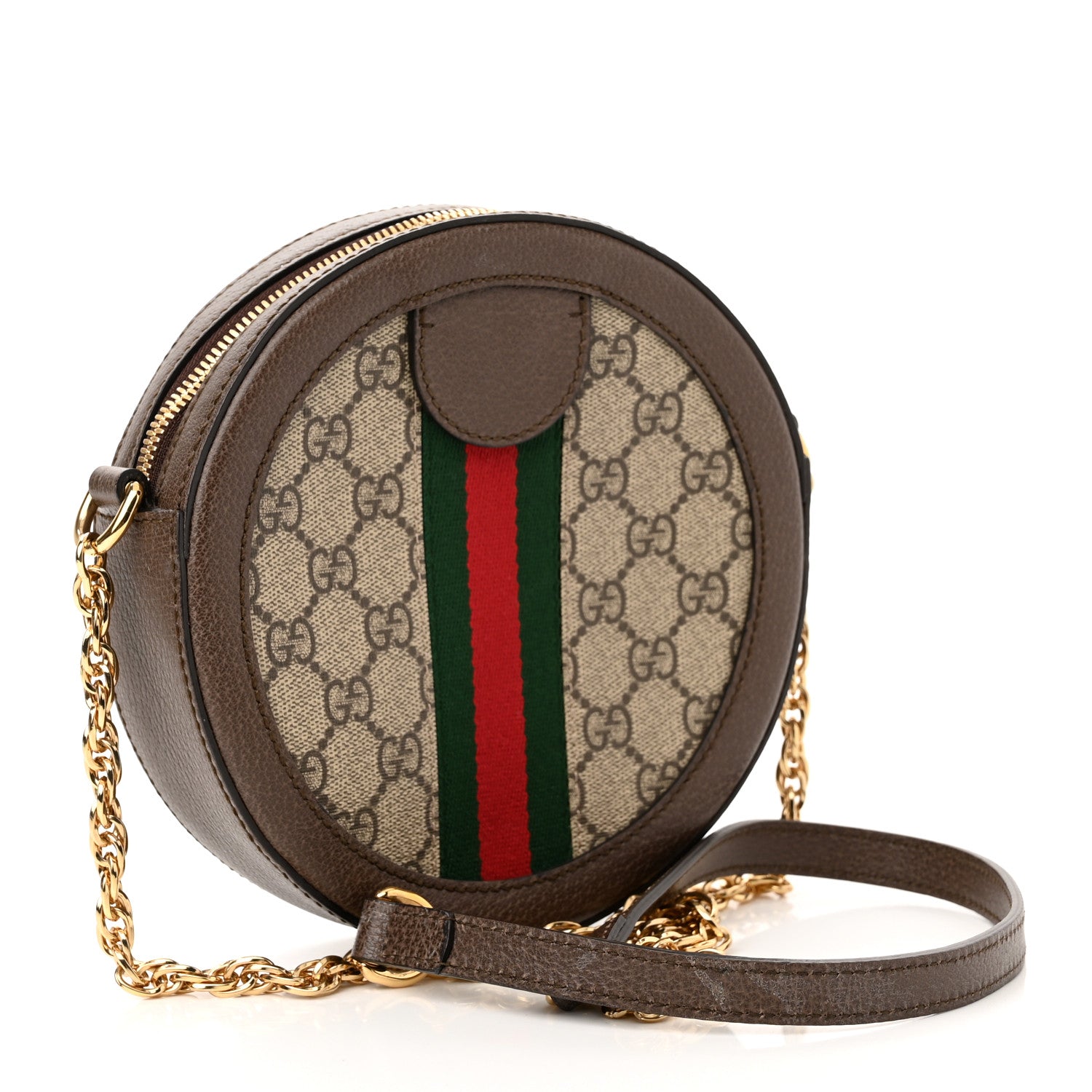 Gucci GG Supreme Monogram Web Mini Ophidia Round Shoulder Bag Brown 3 of 10