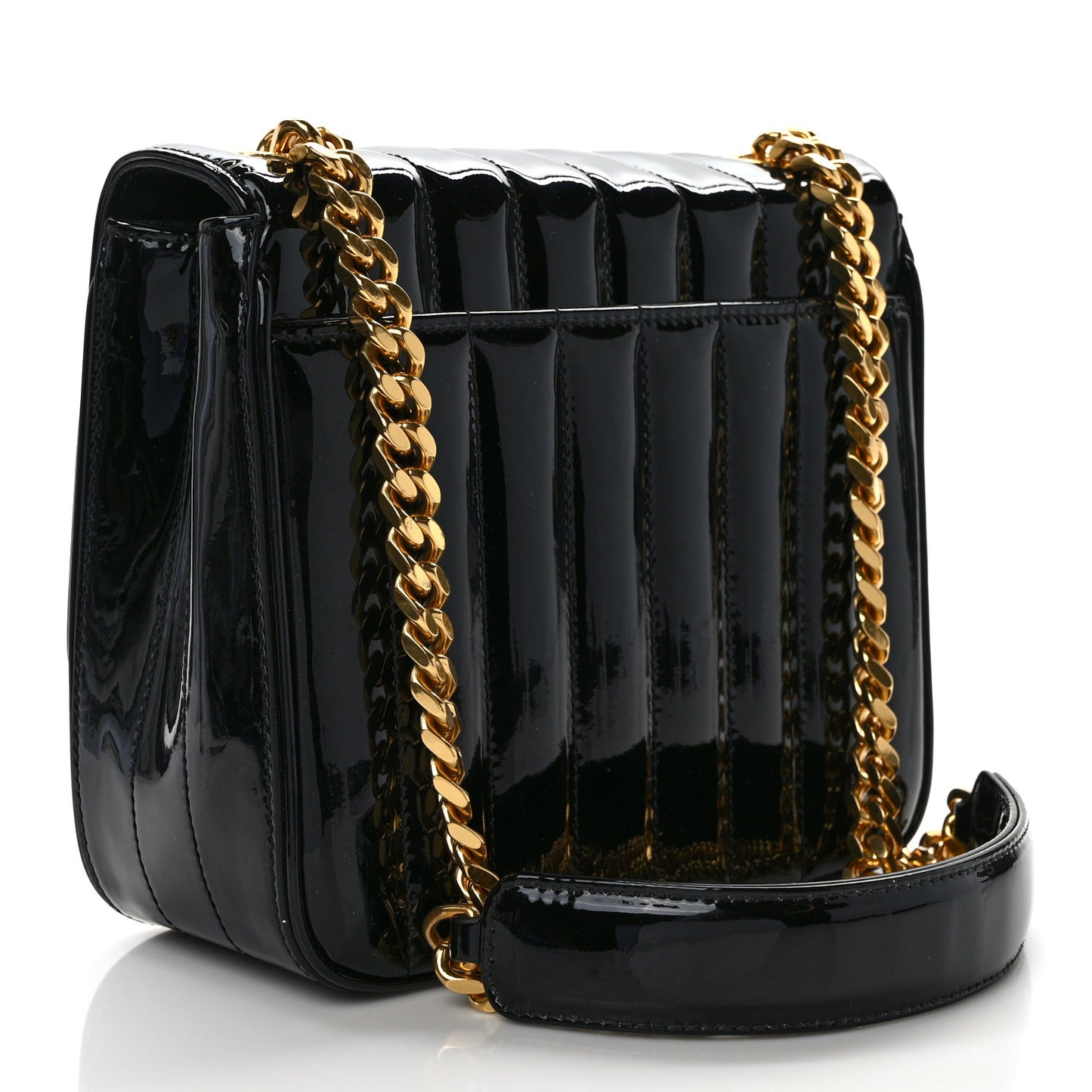 Patent Calfskin Matelasse Monogram Medium Vicky Chain Bag Black