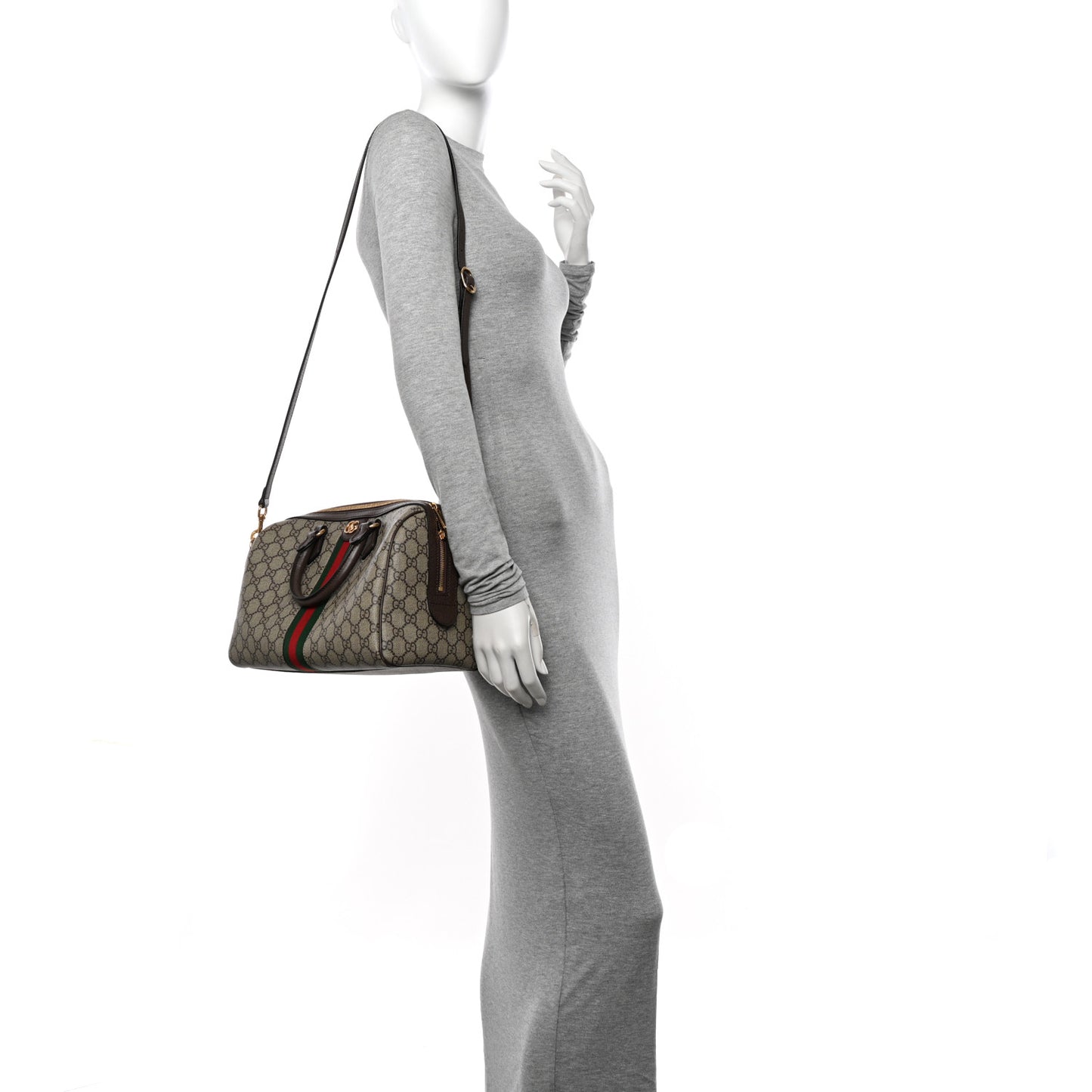 GG Supreme Monogram Web Medium Ophidia Top Handle Bag Beige Ebony