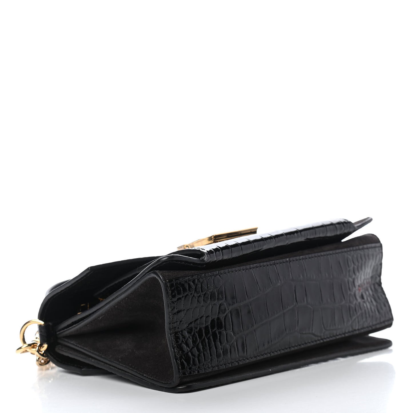 Calfskin Crocodile Embossed Suede Small GV3 Shoulder Bag Black