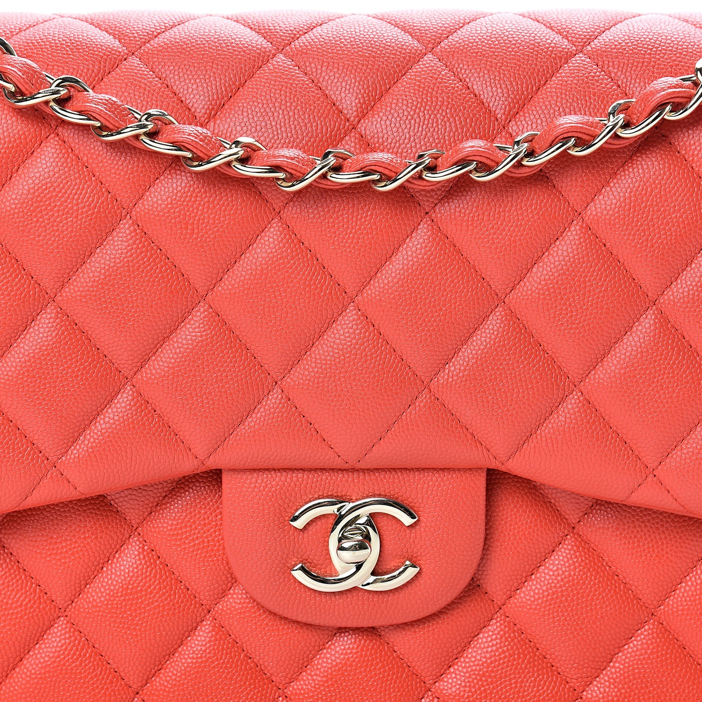 Caviar Quilted Jumbo Double Flap Red