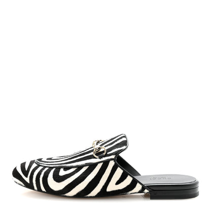 Gucci Calf Hair Zebra Print Womens Princetown Slippers 39 Natural Black 1 of 10