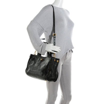 Prada Goatskin Woven Small Tote Moro Black 2 of 8