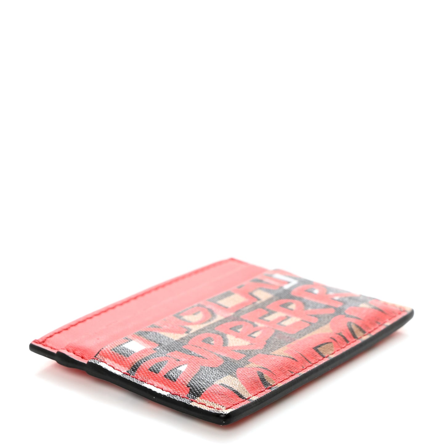 Calfskin Vintage Check Graffiti Print Card Holder Red