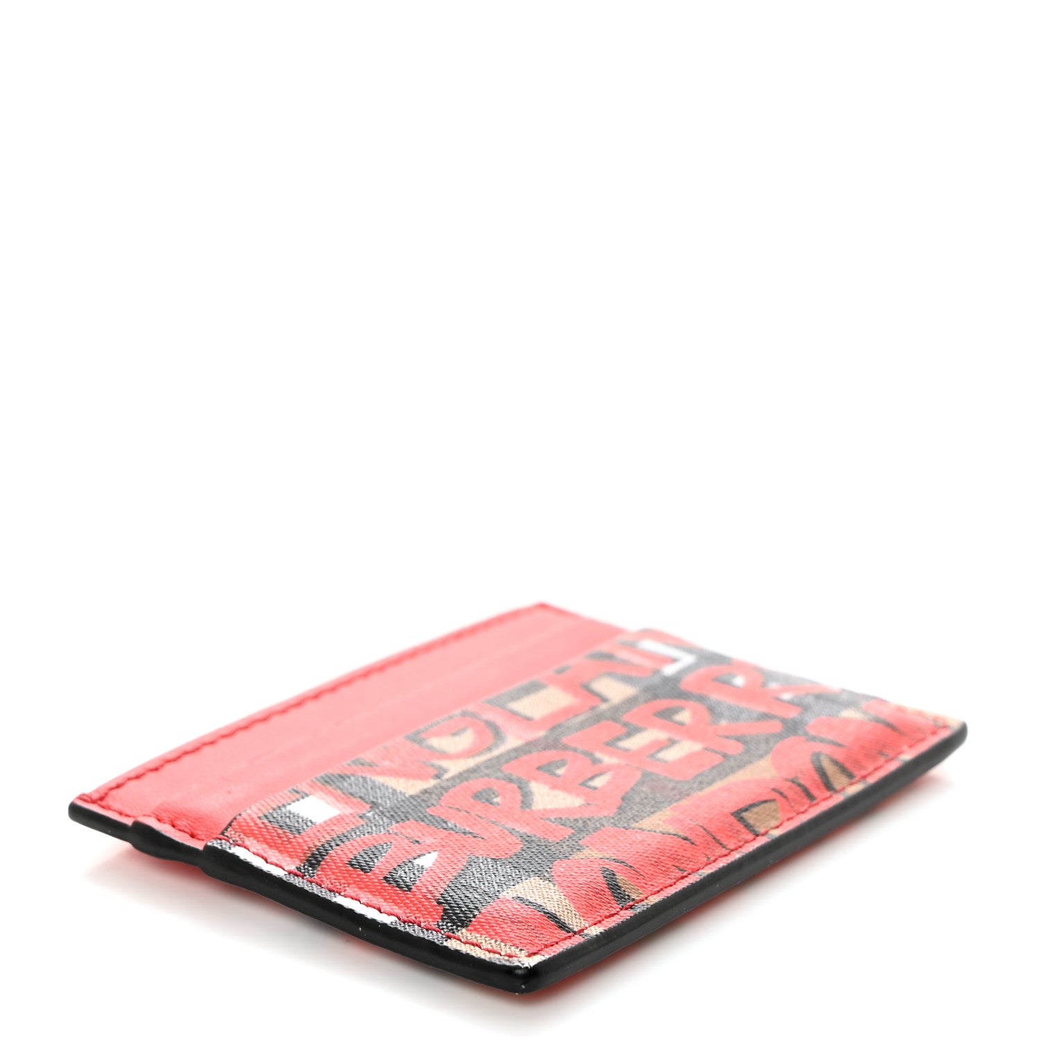 Burberry Calfskin Vintage Check Graffiti Print Card Holder Red 4 of 8