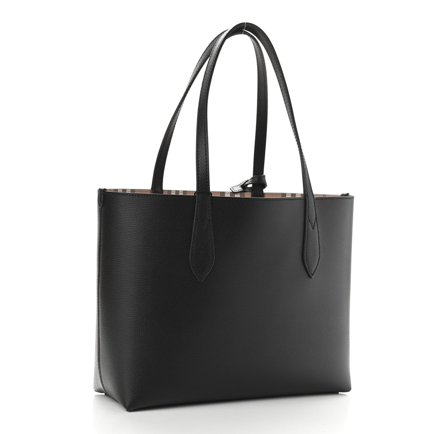 Grainy Calfskin Haymarket Check Small Reversible Tote Black