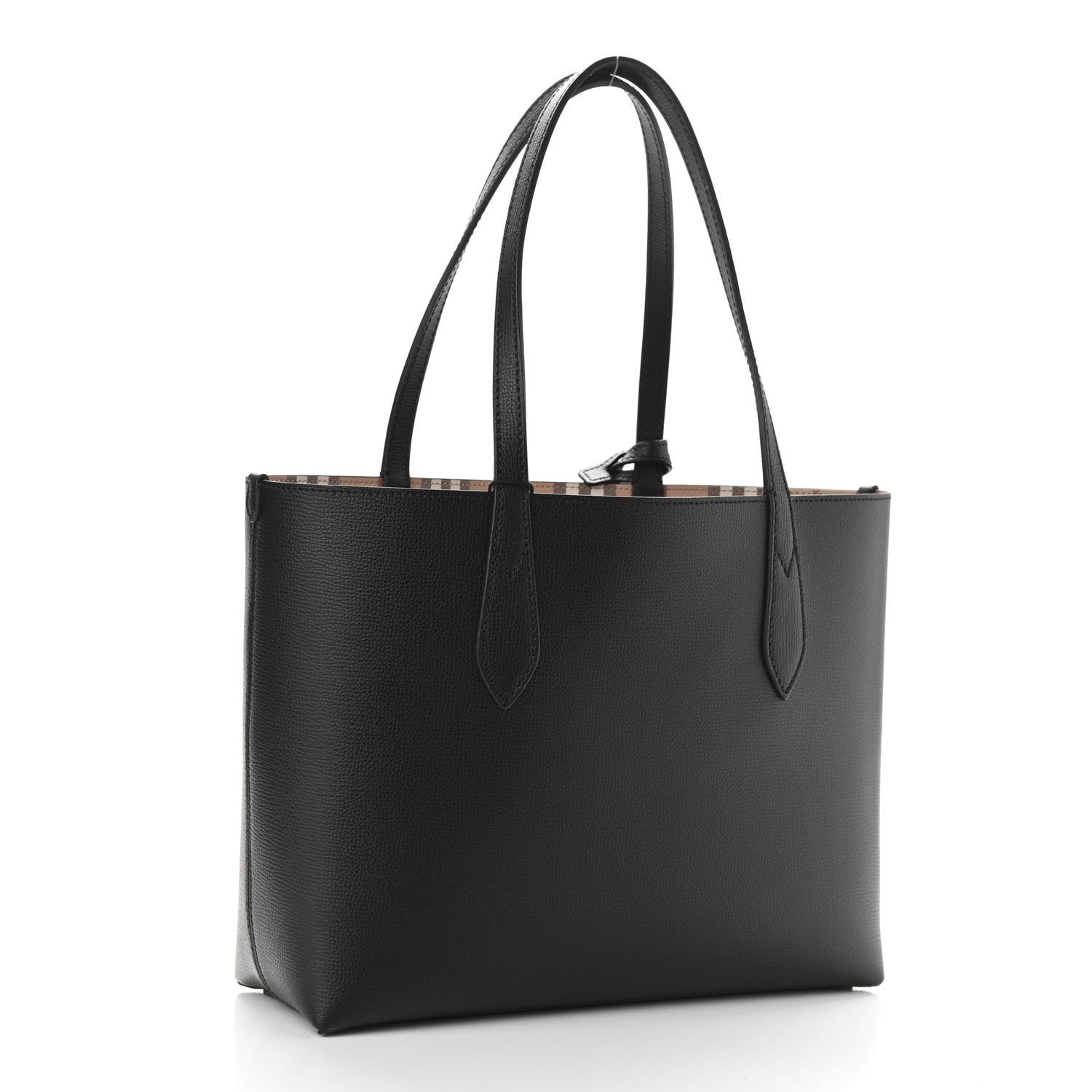 Burberry Grainy Calfskin Haymarket Check Small Reversible Tote Black 9 of 17