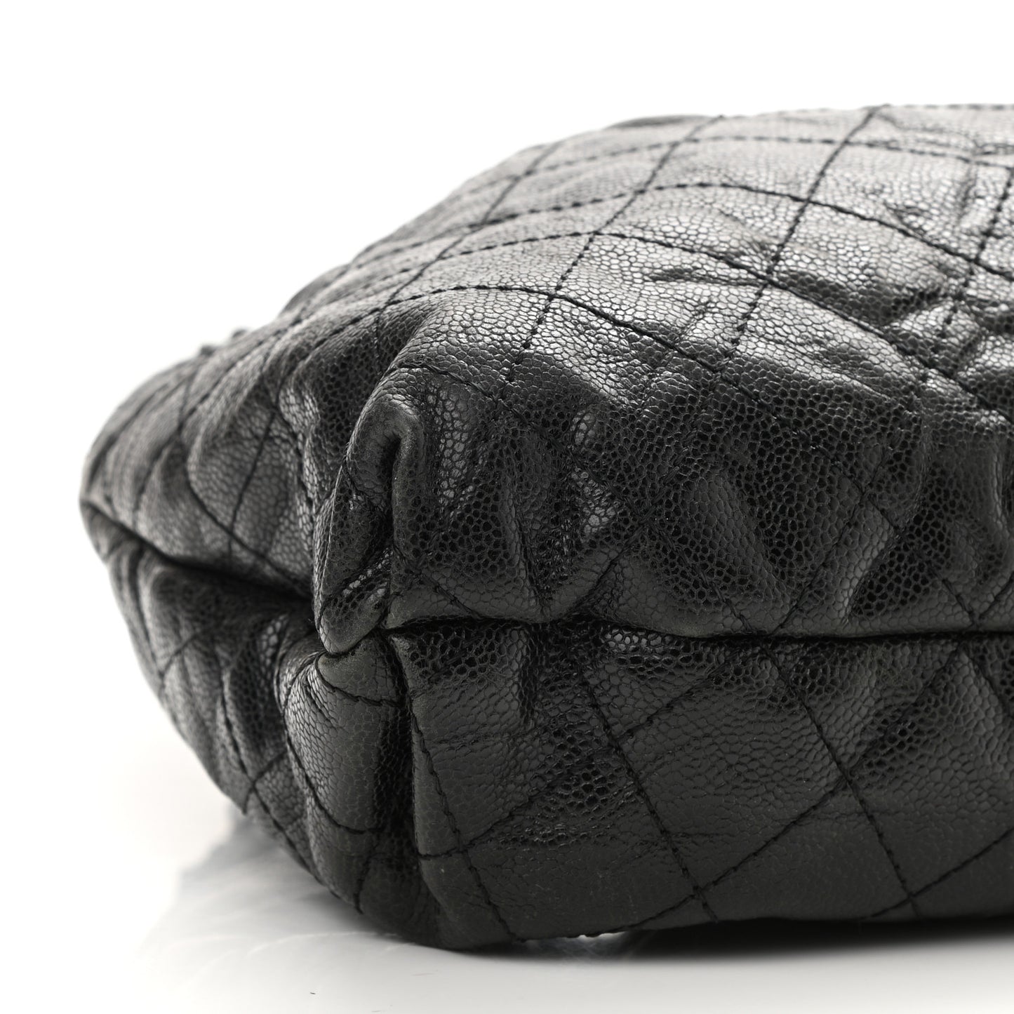 Caviar Quilted Medium Elastic Shopping Tote Black