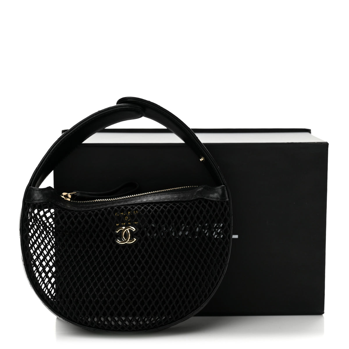 Mesh Shiny Lambskin Pouch Hobo Black