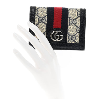 Gucci GG Supreme Monogram Textured Dollar Calfskin Web Ophidia Card Case Beige Blue 2 of 7