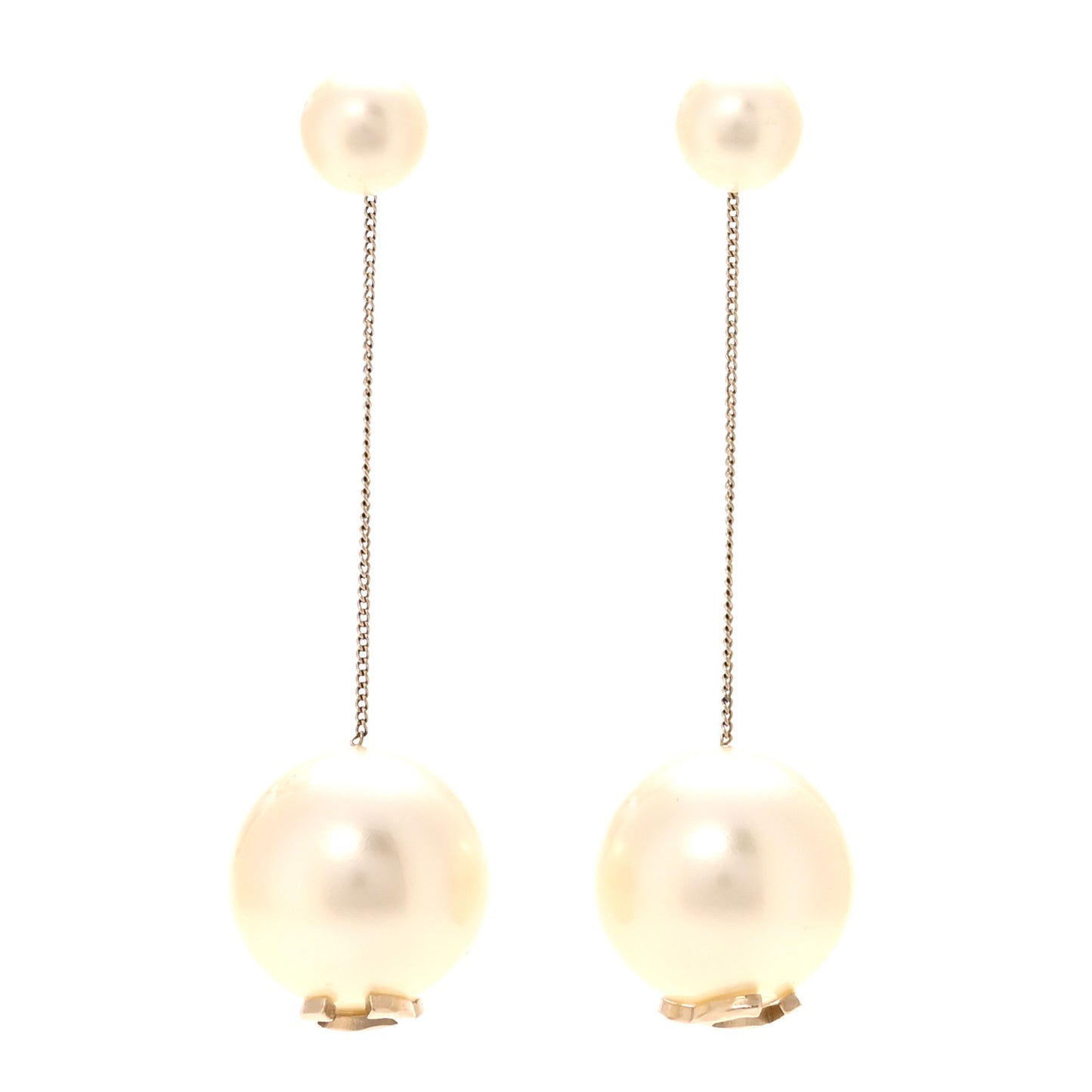 Pearl CC Chain Drop Earrings Gold
