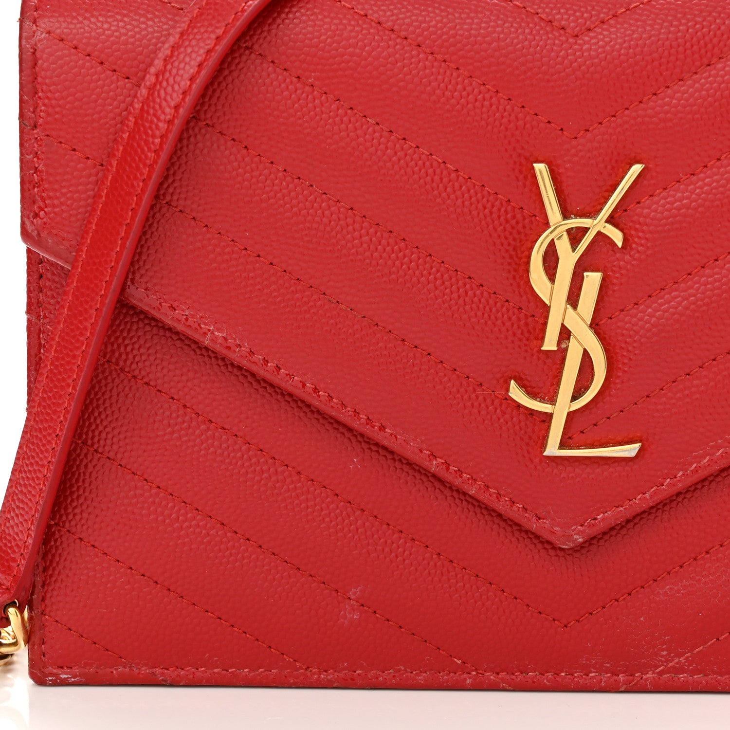 Saint Laurent Grain De Poudre Matelasse Chevron Monogram Envelope Chain Wallet New Red 12 of 14