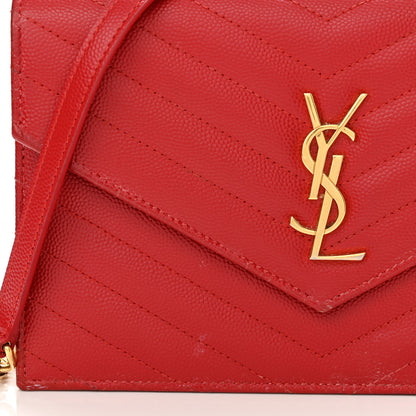 Saint Laurent Grain De Poudre Matelasse Chevron Monogram Envelope Chain Wallet New Red 12 of 14
