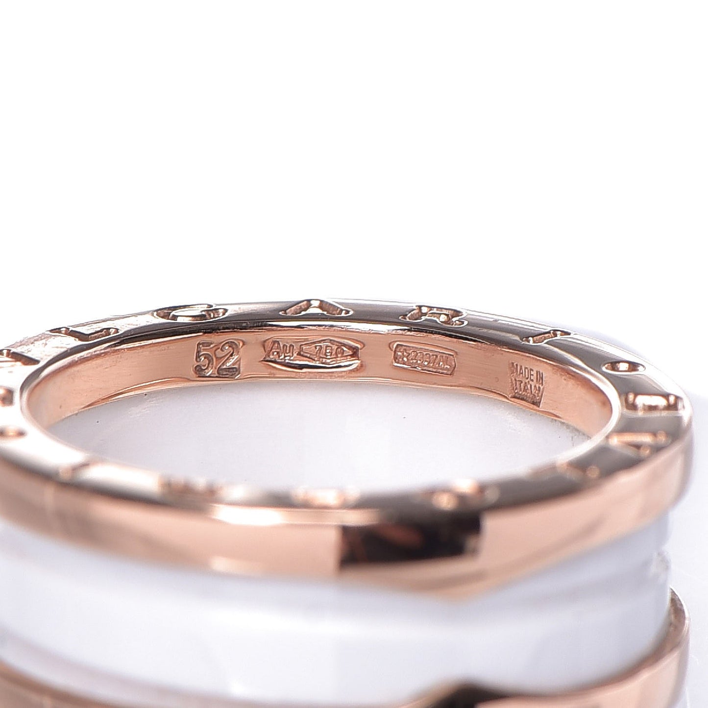 18K Rose Gold White Ceramic B.Zero1 Two-Band Ring 52 6