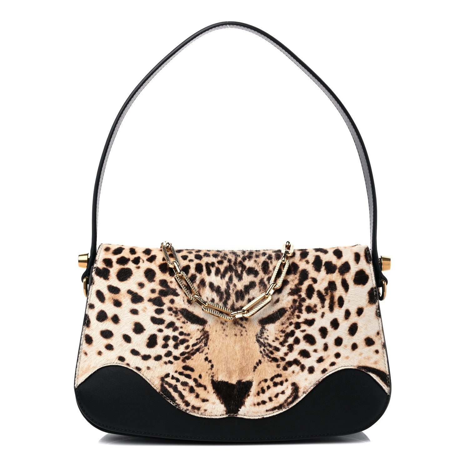 Gucci Calf Hair Leopard Print Shoulder Bag Black 1 of 11