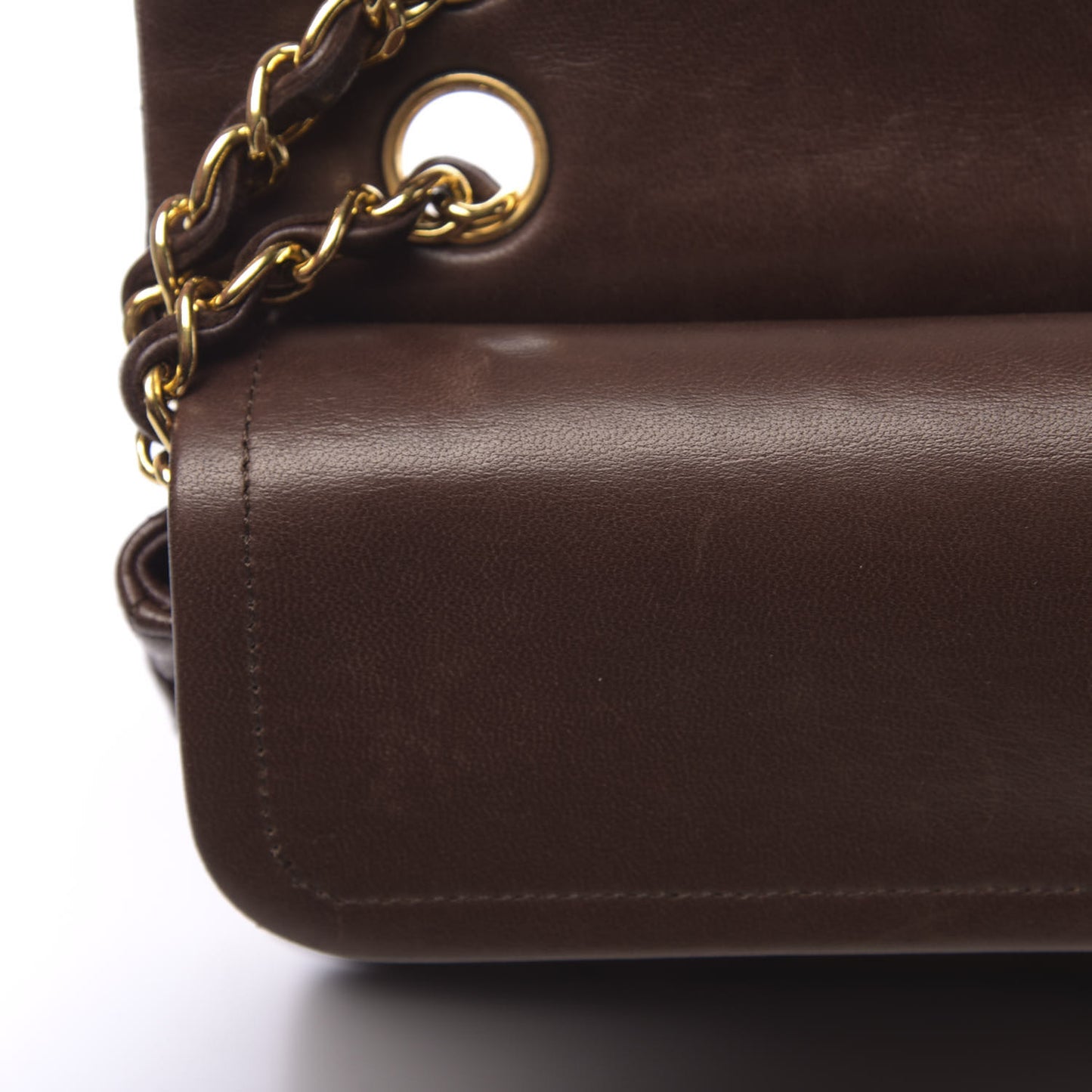 Lambskin Quilted Small Double Flap Brown
