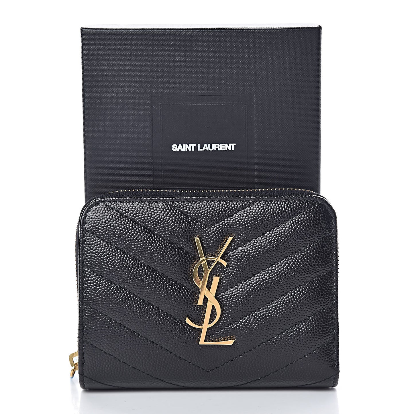 Grain De Poudre Matelasse Chevron Monogram Compact Zip Around Wallet Black