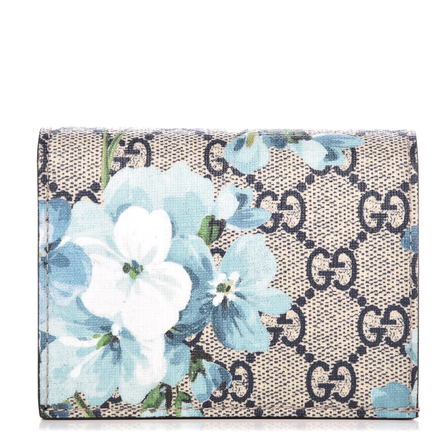 Gucci GG Supreme Monogram Blooms Card Case Wallet Beige Blue Navy Hibiscus Red 1 of 8