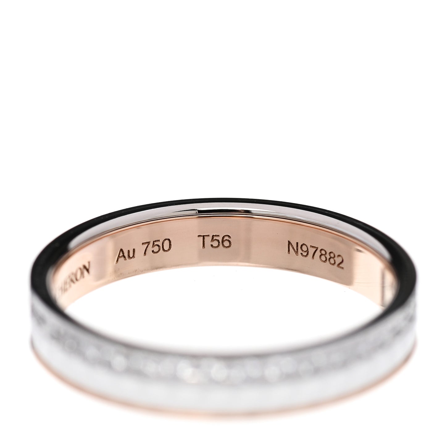 18K Pink White Gold Ceramic Diamond Quatre Classique Wedding Band Ring 56 7.75