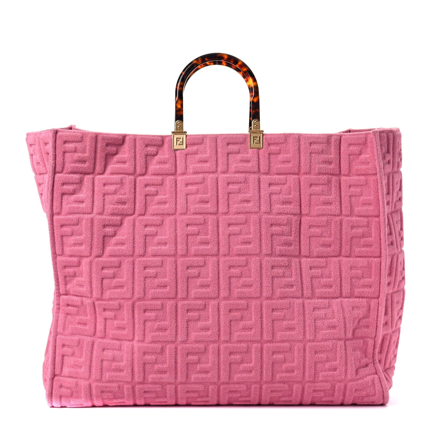Fendi Terrycloth Plexiglass FF Embossed XL Fendi Sunshine Shopper Tote Lollypop 1 of 10