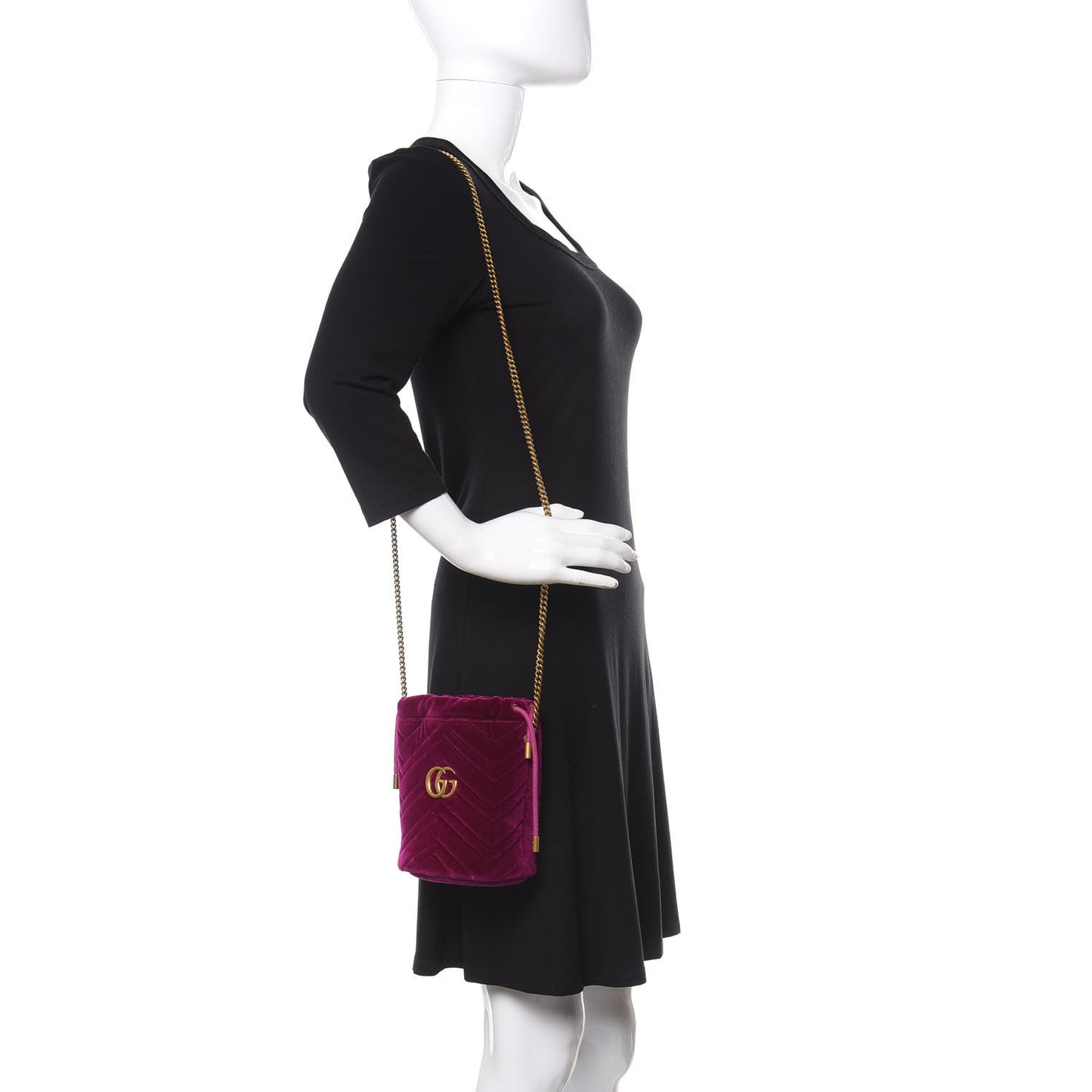Velvet Matelasse Mini GG Marmont 2.0 Bucket Bag Fuchsia Violet Cyclamen